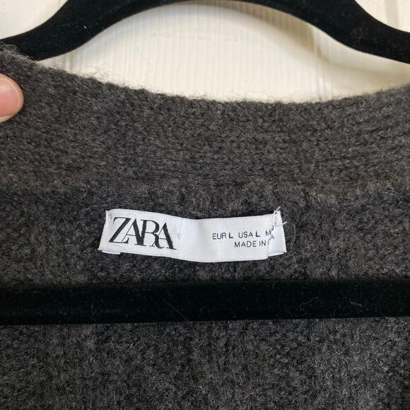 ZARA Patchwork Cable Knit Cardigan Neutral Chevron Size Large Blogger Favorite - Picture 5 of 8